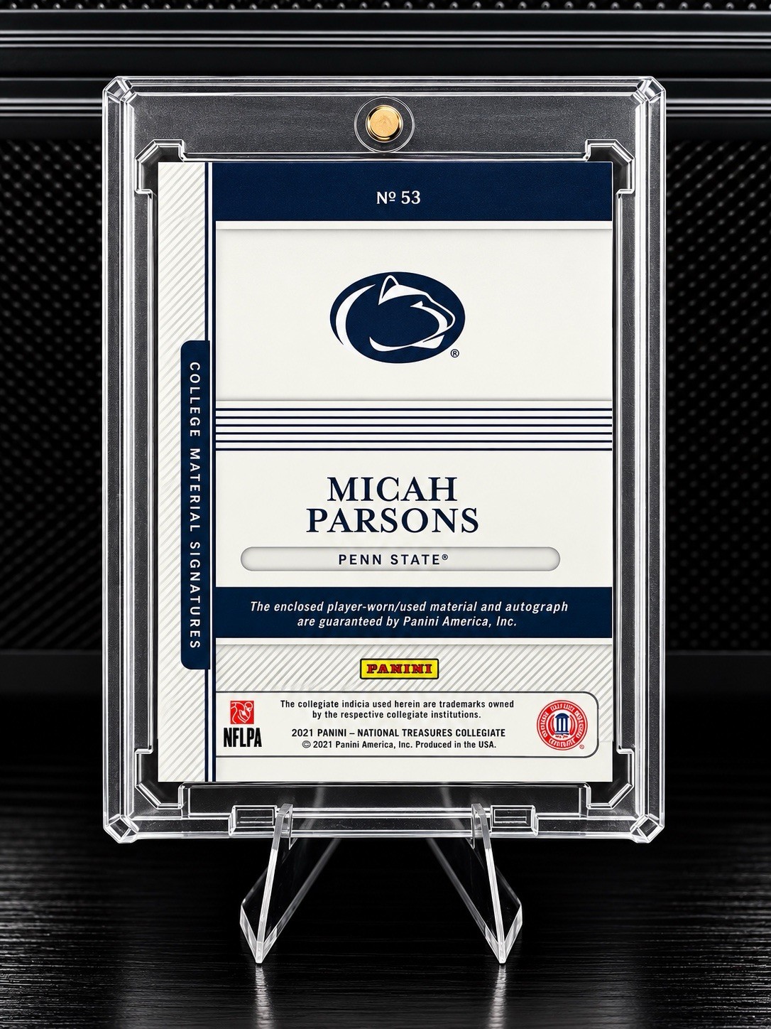 Panini 2021 National Treasures Collegiate Micah Parsons RC Auto Patch /49 #53 view 2