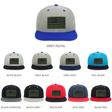 Youth Kid's Olive American Flag Patch Flat Bill Snapback 2-Tone Cap - FREESHIP