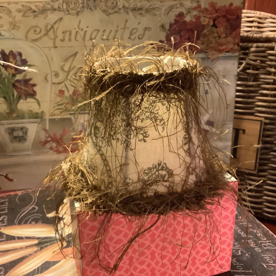 Pantalla de lámpara con clip ~ 4” H ~ aspecto de transferware marrón ~ tela ~ con flecos para pestañas ~ ENVÍO GRATUITO Foto 3 de 4