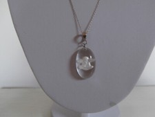 CHERUB CLEAR FROSTED GLASS OVAL SHAPED CAMEO STERLING SILVER PENDANT NECKLACE