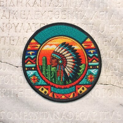 Indian Chief Patch Iron-on Applique  Southwest Badge Headdress Native Indigenous