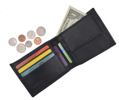Black Leather Men's Bifold Wallet 9 Card ID Coin Holder Change Holder U.S Seller