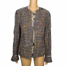 Feraud Upper Cloth Virgin Wool Silk Blazer Size 12 Multicolor Bell Sleeves Lined