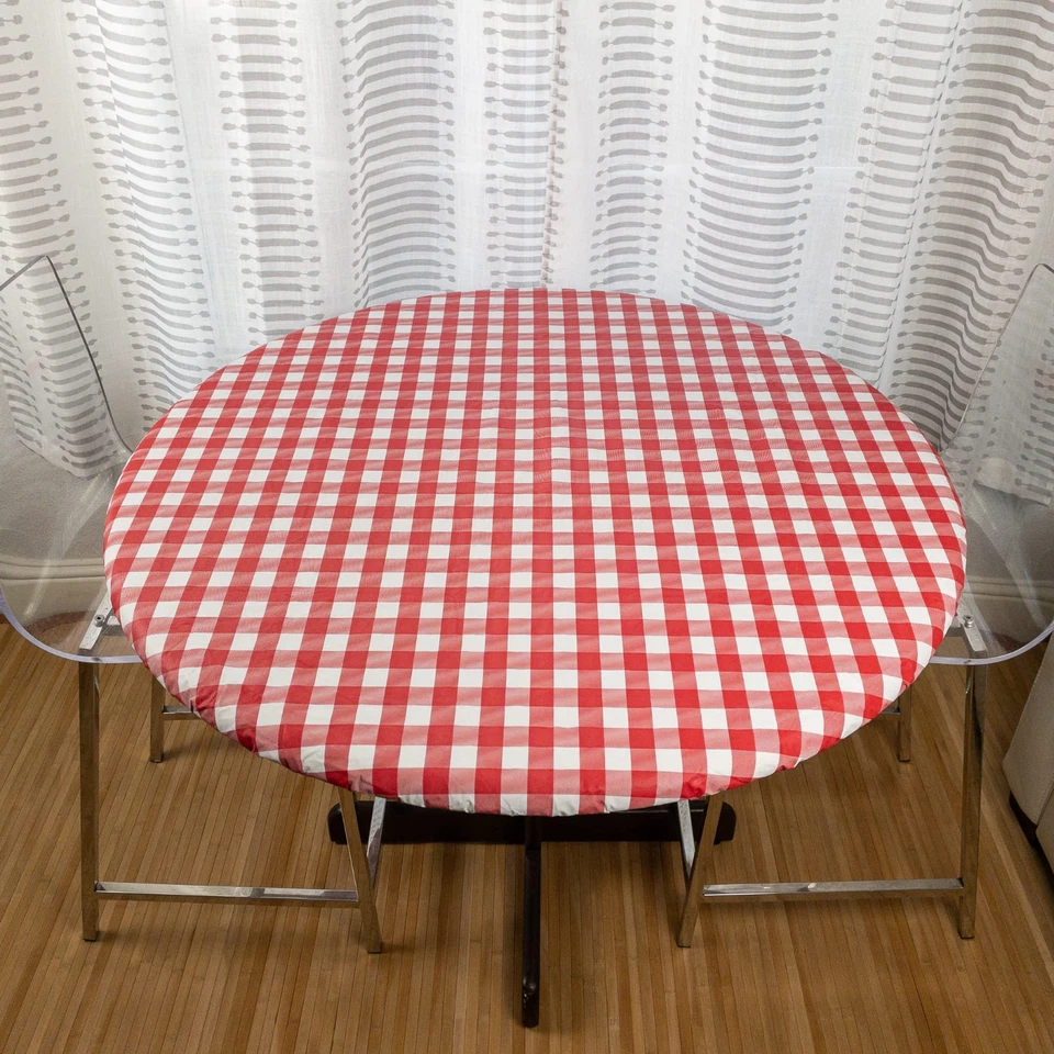 Round Vinyl Tablecloth Fitted Elastic Flannel Backed table cover Indoor/Outdoor - Image 4 of 4