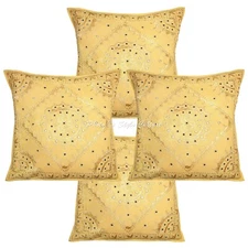 Yellow Cushion Cover Embroidered Gypsy Bohemian Tribal Ethnic Hippie Pillow