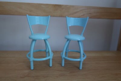 Barbie Puppe Traumhaus Möbel Küche Esszimmer blau Hocker Stühle x 2