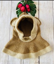Handmade Kids Unisex Tan Beige Crochet Bear Hat