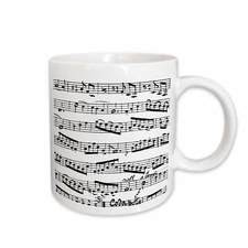 3dRose Music Notes pattern - Black and white piano sheet musical notation Mug