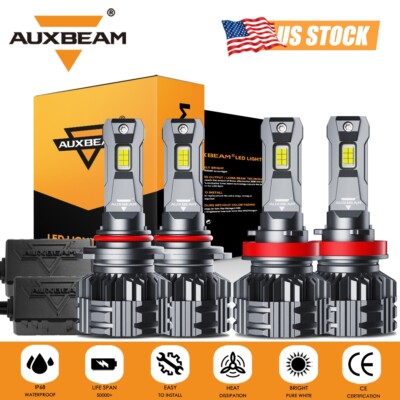 AUXBEAM Canbus 9005+H11 LED Headlight High Low Beam Bulbs Kit Super White Bright