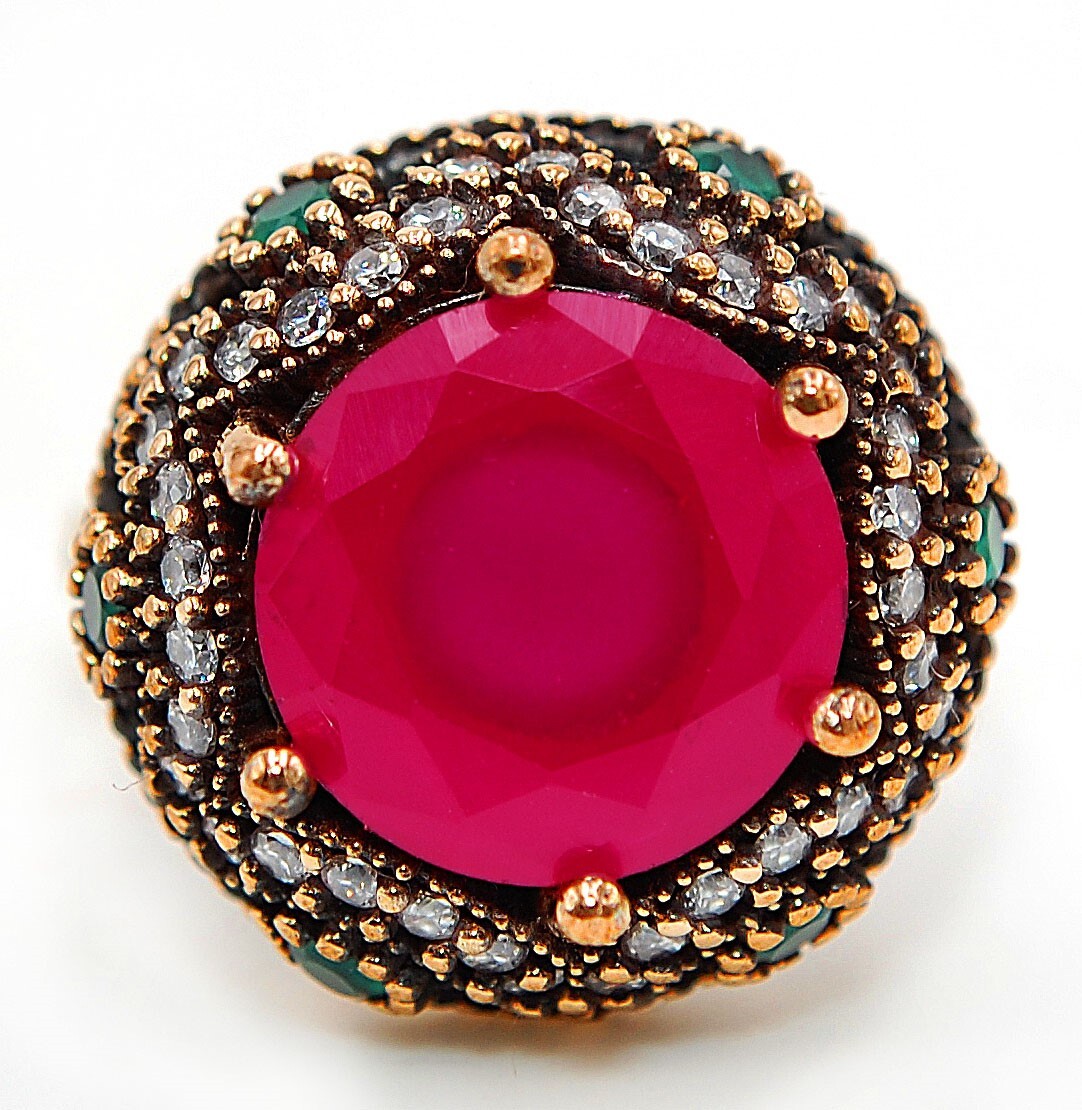 3CT Treated Ruby Ottoman Empire Style Sterling Silver Ring Size 9 HB3-9