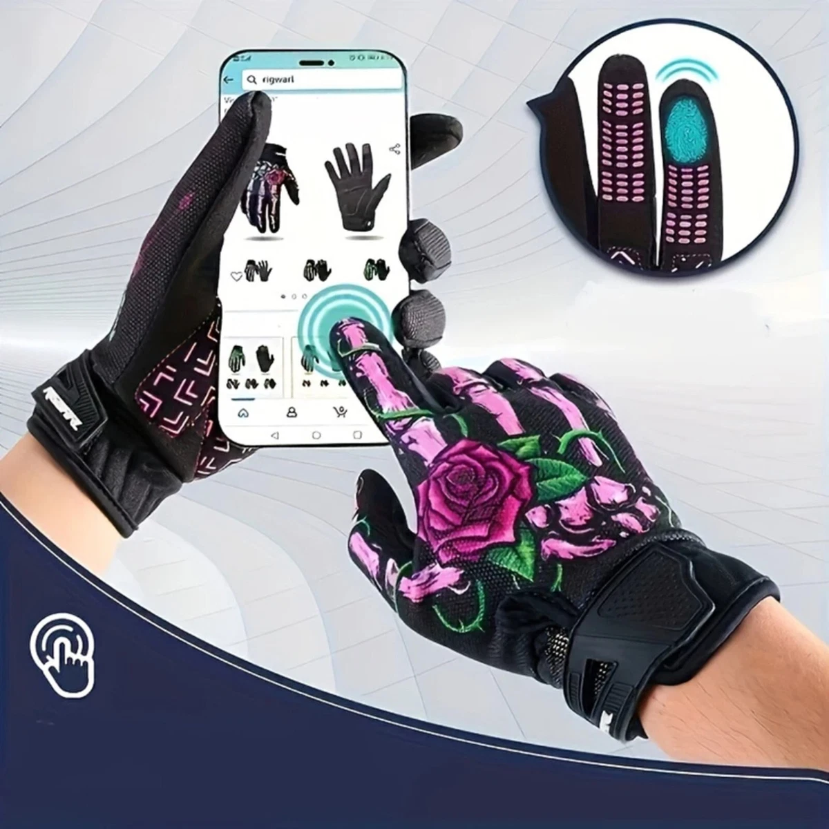 Biker Skeleton Bone Gloves Racing Cycling Motorcycle Mechanics Goth Full Finger