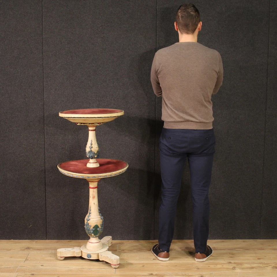 Meuble étagère laqué peint style ancien ronde table italienne 20ème siècle - Photo 2/4