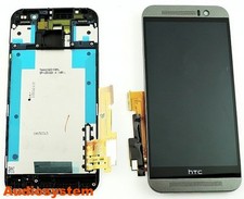 DISPLAY +TOUCH SCREEN +COVER FRAME per HTC ONE M9 2015 GRIGIO NERO SCHERMO VETRO