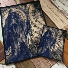 Grim Reaper monster Necronomicon page Grunge Style Iron on DIY Canvas Patch