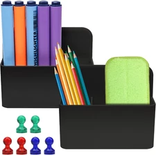 2 Pack Magnetic Dry Erase Marker Holder, Magnetic Pencil Holder with 6 Pcs Magne