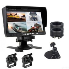 7" Monitor Dual Mounts 2X 4PIN IR CCD Rear View Backup Camera For Truck Tractor