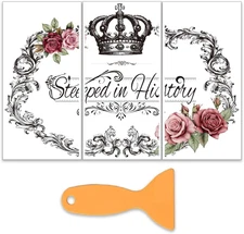 3Pcs/Set Rose Wreath Rub on Transfers for Furniture and Crafts 6X12 Inch Vintage