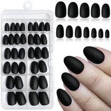 120pc Matte Almond Press on Nails Short Oval Fake Nails Press ons with Black