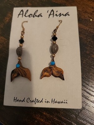  ALOHA AINA GOLD TONE Hook Earrings DANGLE PIERCED Hawaii Jewelry 