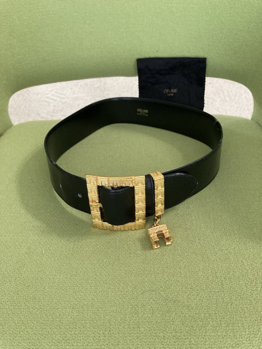 CELINE Black Waist Belt - Gold Buckle Accent. Size 70 | eBay display picture 1