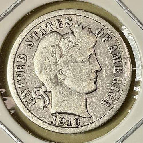 1916 Barber Dime ✦ Philadelphia Mint ✦ 90% Silver ✦ VF