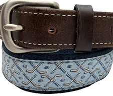 Vineyard Vines Men  s Belt Size 28 ICE HOCKEY Blue Canvas Brass buckle Youth