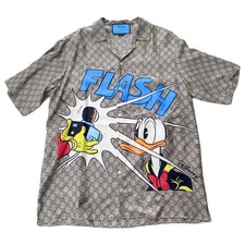 GUCCI × Disney Donald Duck Flash Print Short Sleeve Shirt GG Pattern Silk Japan
