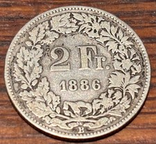 1886 - B 2 FRANCS  Switzerland Silver Coin .835 Purity
