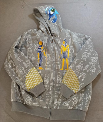 Hood Rich Egyptian Sweatshirt Adult 3XL Gray Full Zip Heavy Hoodie Streetwear.