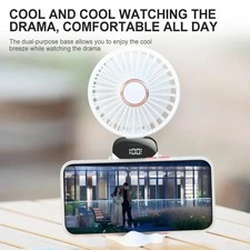 USB Rechargeable Mini Portable Foldable Cooling Hand Fan 5 Speed w Phone Stand