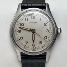 Vintage Universal Geneve Military Dial Manual Wind Mechanical Watch 32.5mm - Run