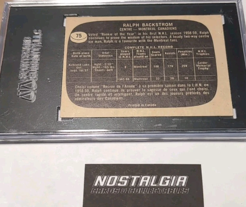 1966-67 TOPPS Ralph Backstrom #75 SGC 7.5 NM+ Montreal Canadiens  - Image 3 of 3