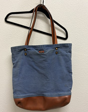 VTG Vintage Levi  s Blue Canvas  Cognac Tote Bag Shopper Double Leather Handles