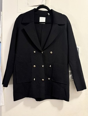 Sandro Jocelyn black cardigan with gold seashell, starfish buttons 