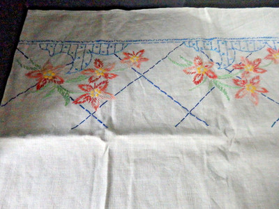 Tischdecke bestickt B:160cm L:125cm Landhausstill VINTAGE Leinen/Baumwolle