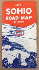 VINTAGE 1930 OHIO ROAD MAP SOHIO GAS STATION 21" X 29" OIL GOBEL ROSEVILLE OH