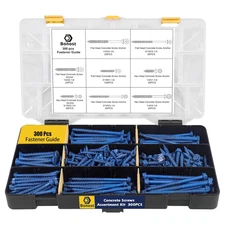 300Pcs Concrete Screw Assortment Kit with Drill Bit - 8 Sizes Masonry Screws