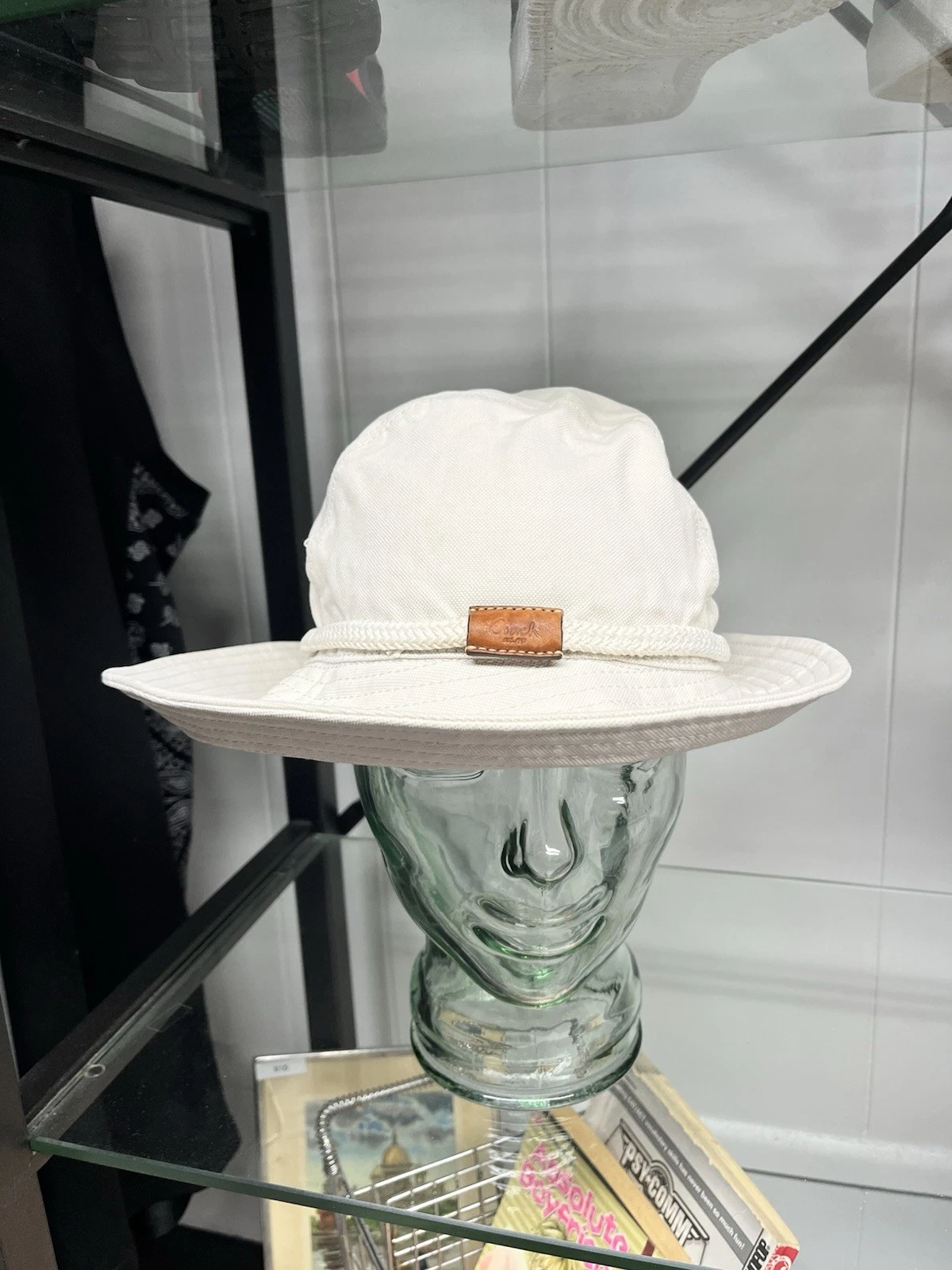 Coach Ivory With Leather Patch Wide Brim Sun Hat Size M/L