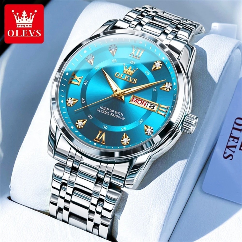 Montre Homme Quartz OLEVS Cadran Lumineux 39mm Cadeau Idéal en Acier Inoxydable