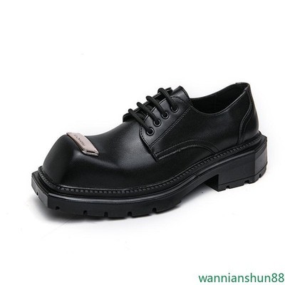 Men's British Big Square Toe Dress Business Lace Up Dress Wedding Platform Shoes