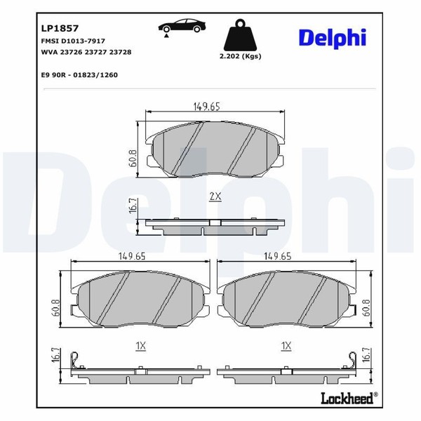 Delphi Bremsbelagsatz, Scheibenbremse LP1857 FüR Hyundai KIA Ssangyong-image