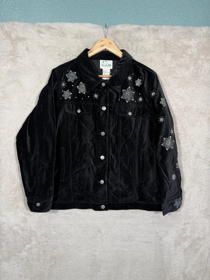 Quacker Factory Jacket Womens Medium Velvet Snowflake Snowman Holiday A32167 - Image 3 of 4