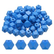 50pcs 20mm Deep Blue Geometric Wood Beads 3.3mm Large Hole for Jewelry Making