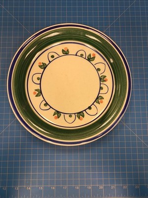 Gibson Housewares Everyday China Dinner Plate 10.25'' Green Border Blue Loops