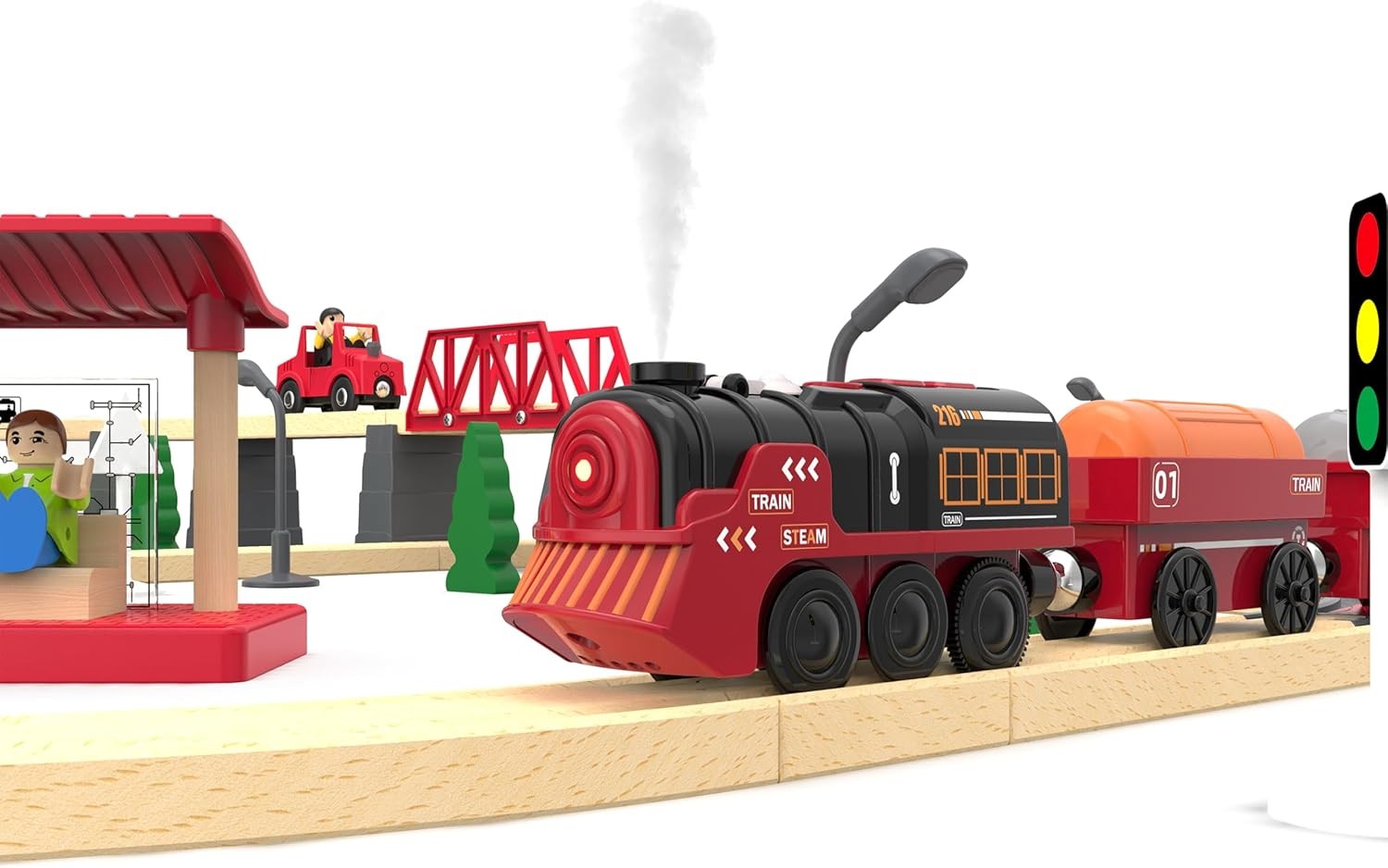 Toy Train Electric Set for Wooden Tracks, Christmas Motorized Train... 