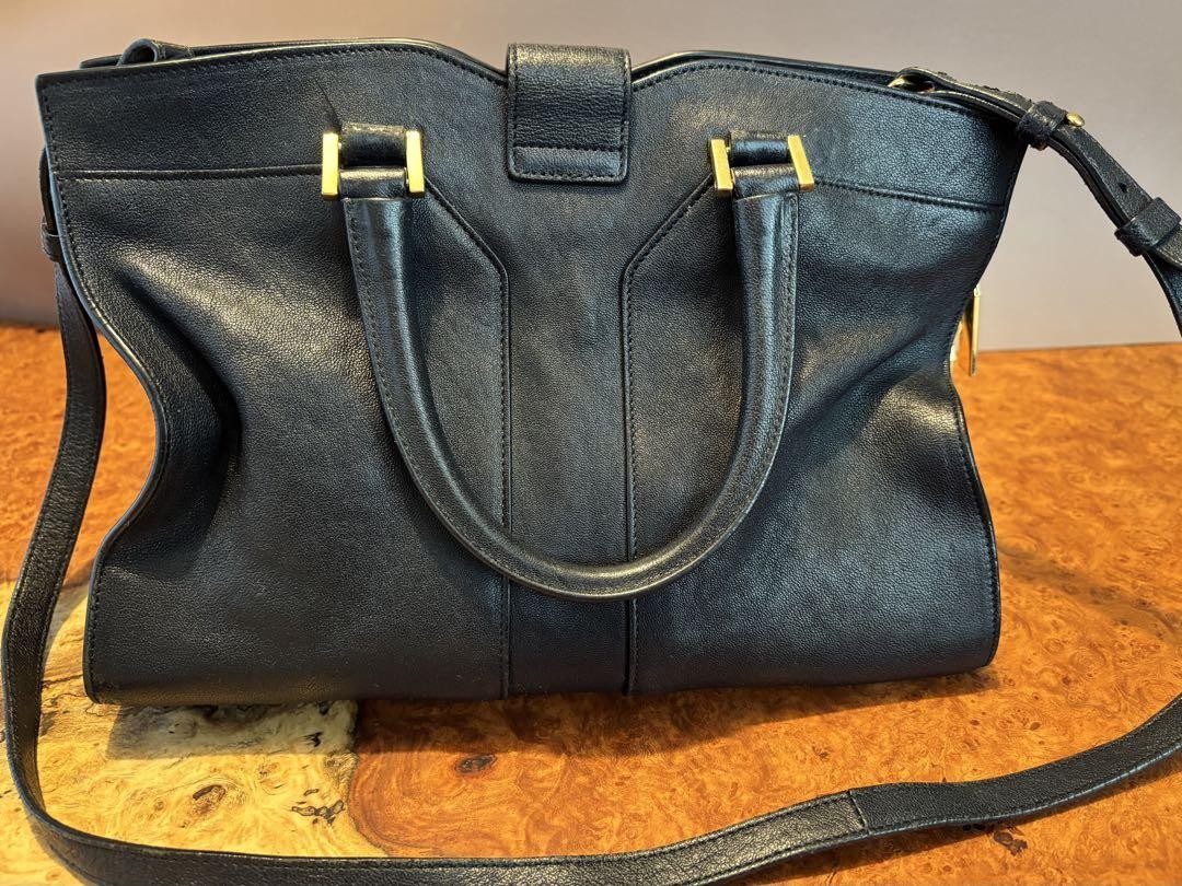 Borsa a tracolla Yves Saint Laurent YSL Cabas chic pelle blu navy autentica F0214827