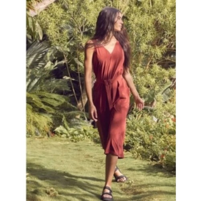 #ad Athleta Sarasota Belted Jumpsuit Romper WOMEN XS Orange Relax Pocket $21.35