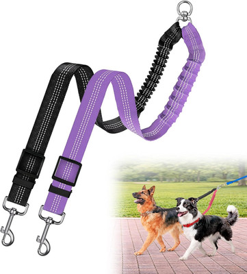 Double Dog Leash Coupler Splitter 2 Dogs No Tangle 360 Swivel Bungee Reflective