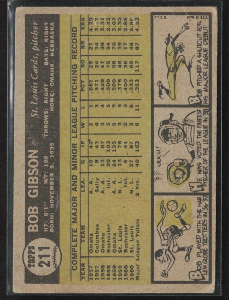Bob Gibson 1961 Topps #211 Cardenales de San Luis Foto 2 de 3