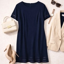 Eliza J Navy Sheath Dress Plus Size 14W Work Office Career Midi Sheer Hem